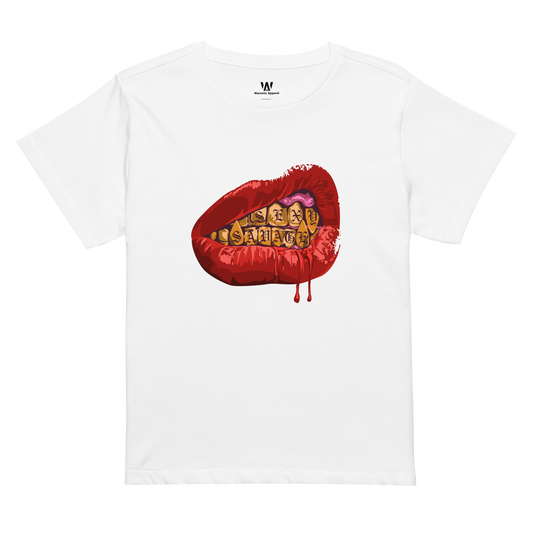 Sexy Savage White Lady’s High-Waisted Tee